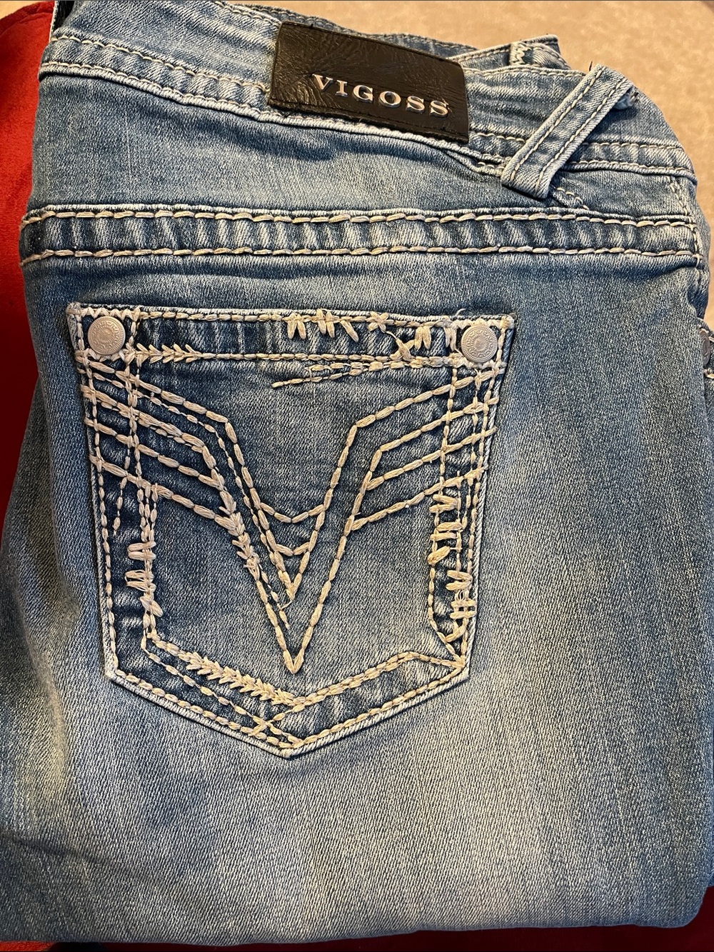 Vigoss Light Blue Denim Jeans with White Embroidered Pocket